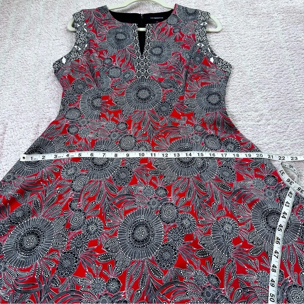 Liz Claiborne Red White Black Mosaic Floral Midi Dress Sleeveless Size 10 Spring - Picture 8 of 10